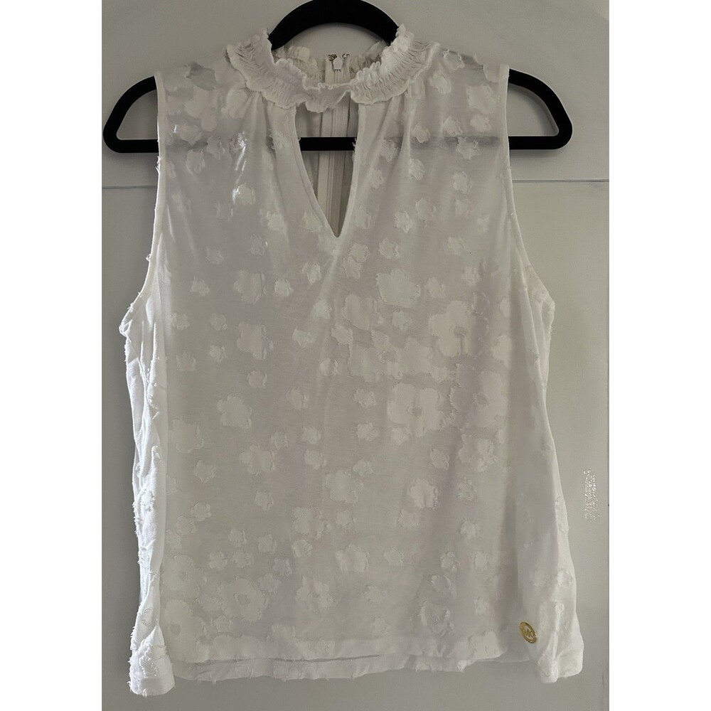 🖤Michael Kors White Floral Patterned Sleeveless Halter Neck Top Shirt Size L